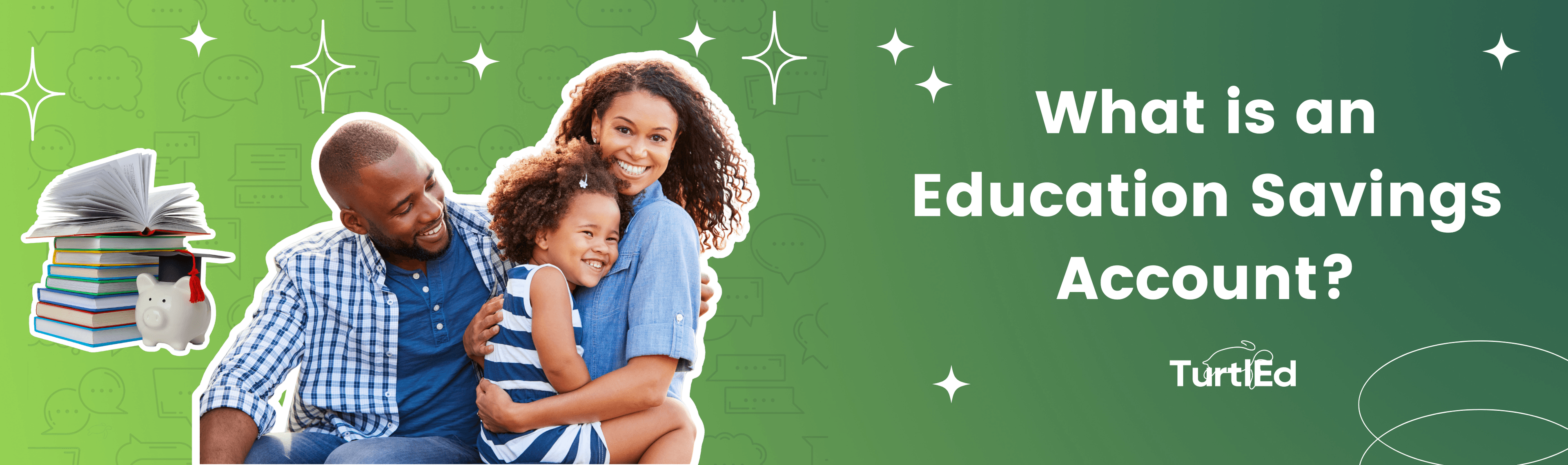 Family next to stack of books on saving money